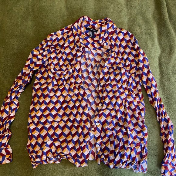 Retro Patterned Button Up Blouse Size M - Picture 1 of 2